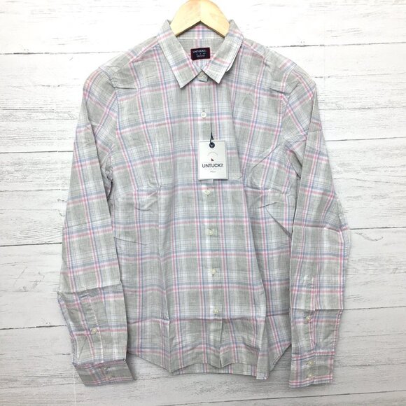 UNTUCKit Women's Chasseles Grey Pink Blue Plaid Shirt Button Up Long Sleeves 6 - Picture 2 of 9